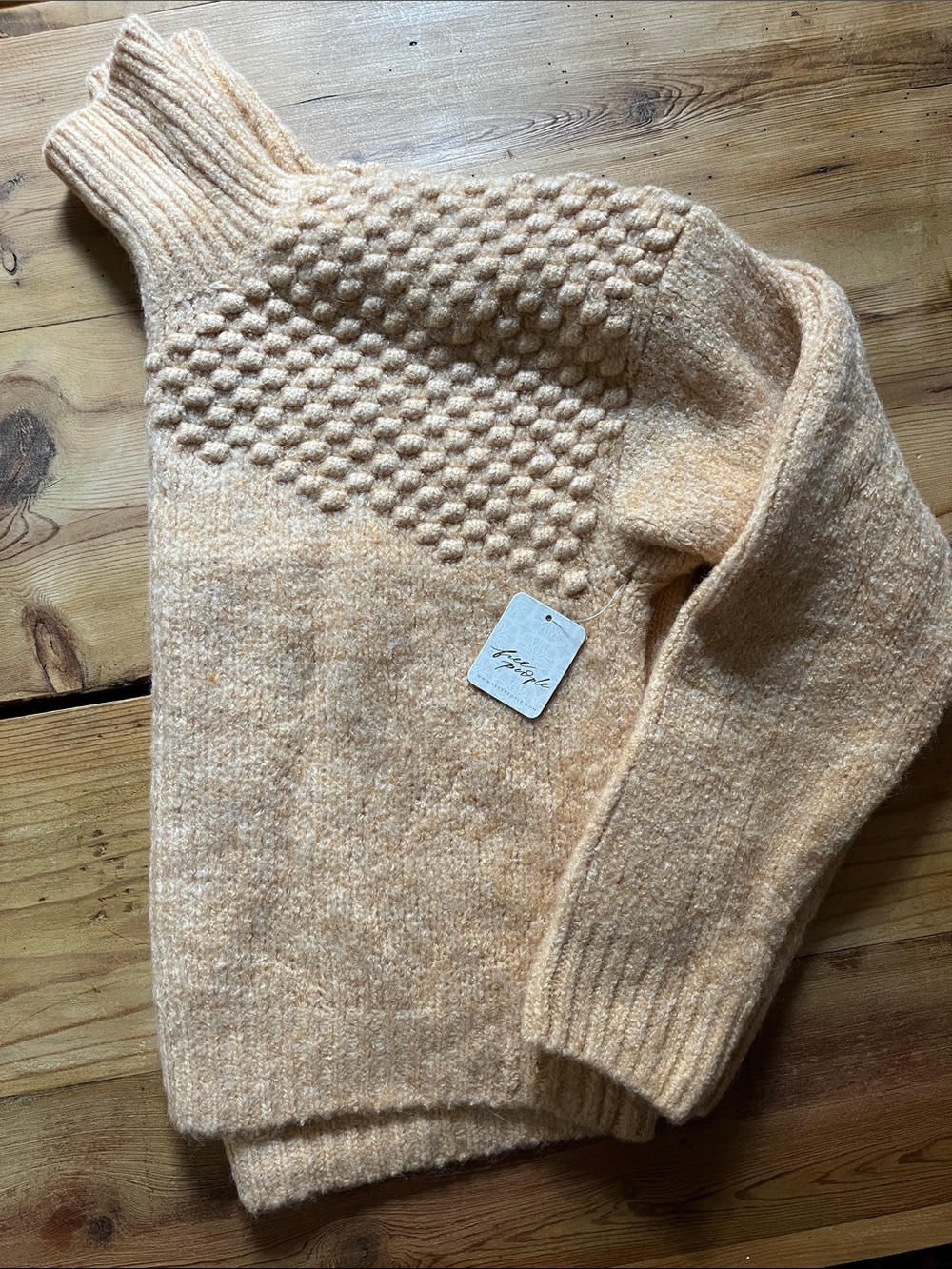 New! FREE PEOPLE M Camel Heather Bradley Boho Turtleneck Sweater - Picture 2 of 8